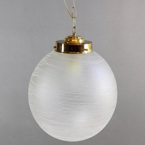 Italian 1970s Murano hand-blown glass and gilded metal frame pendant lamp.