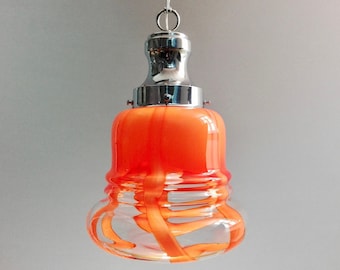 Mazzega Murano hand-blown glass and chrome 1970s one-light pendant lamp.