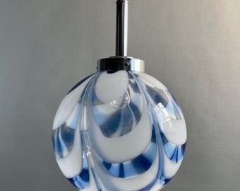 Murano blown glass pendant light in Blue and White, 1970s Space Age Design.