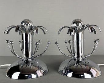 Pair of chrome table or bedside lamps, Space Age design, Italy 1970s