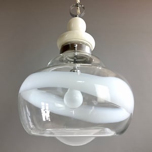 Space Age 1960s Italian pendant lamp in Murano glass and chrome frame.