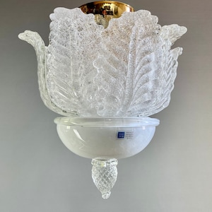 Aureliano Toso Murano 1970s Italian four-light art glass and gilded metal ceiling lamp.