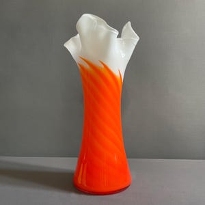 Vintage 1960s Sommerso orange and white Murano glass vase. 36 cm tall.