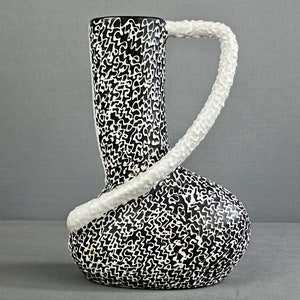 1950s Italian Santucci Deruta asymmetrical Modernist black and white ceramic vase.
