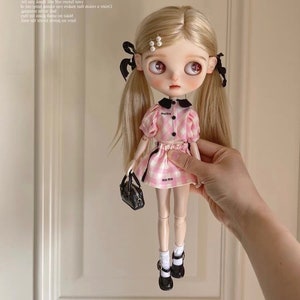 New Arrival Handmade Blythe Pink checked Blouse with Skirt or Pants