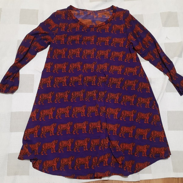 Women's Hand Made Purple and Orange Tiger Print Knit Blouse Size XS