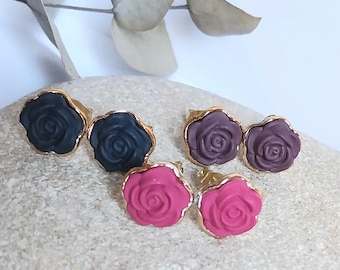 Pendientes de flores, morados, azules, rosas, tachuelas rosas, pendientes de botón