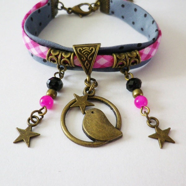 bracelet original,manchette originale,bracelet liberty bronze,songe d oiseau,rose, gris, idée cadeau enfant ado noel,cadeau anniversaire