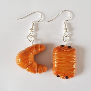croissant earrings and pain au chocolat pastries, croissant earrings, original fun gourmet jewelry fimo