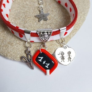 bracelet maitresse,cadeau maitresse,bracelet liberty,ardoise,rose,fuschia,école,merci maitresse,fimo
