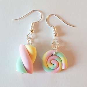 lolipop fimo pastel marshmallow earrings mismatched earrings, candy earrings