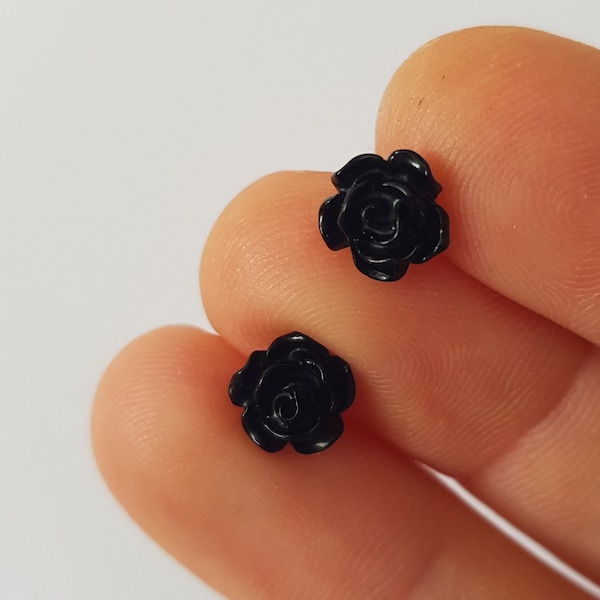 boucles d'oreilles fleurs,roses noires,noir,clou/puce,puces roses,nature,fimo,puces mariage,clous noir,boucles d'oreilles fleur noire,fleurs