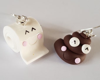 funny earrings: "the big poo and its smiling toilet paper" duo fimo pq, rotten gift, funny gift, gift, secret Santa Claus