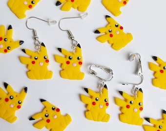 Pikachu, pikachu earrings, ear clips, clip earrings, Christmas gift, birthday gift