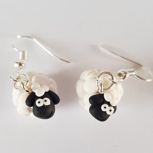 sheep in fimo earring farm animals black and white original