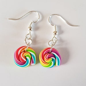 lolipop earrings, multicolored lollipop, colorful, fimo, gourmet jewel, gourmet earrings, candy earrings