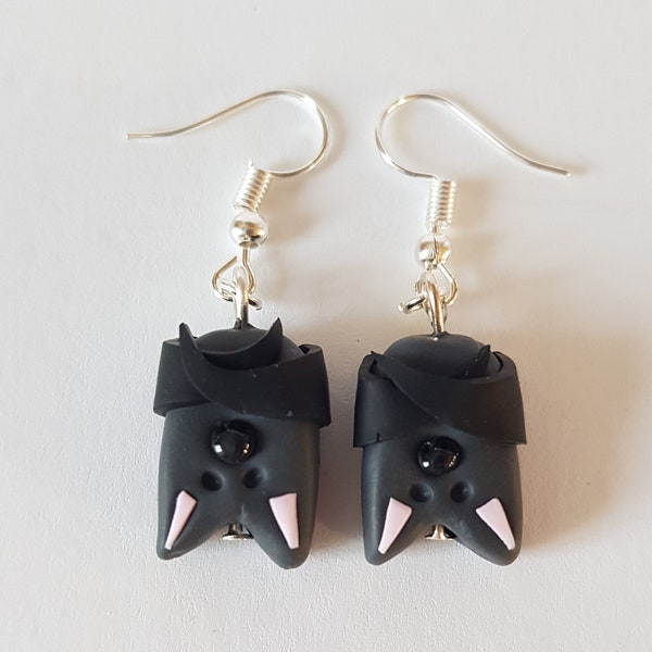 boucles d'oreilles halloween,chauve souris,thème Halloween,boucles chauve souris,boucles halloween ,pate fimo,boucles halloween kawaii