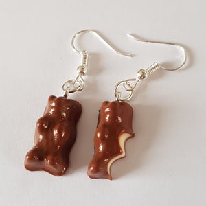 teddy bear earrings, marshmallows, chocolate, fimo, gourmet jewelry, gourmet earrings, chocolate earrings, earrings, original earrings