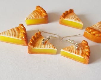 gourmet earrings, lemon pie, pie earrings, original curls, gourmet gift, lemon meringue pie, lemon pie