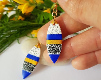 Blue earrings, dangling earrings, fimo, light earrings, drop earrings, holidays, blue jewelry