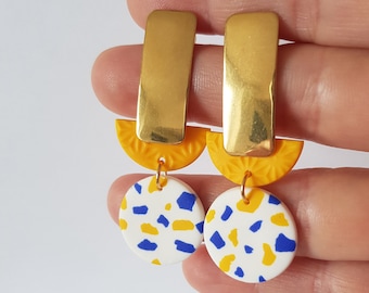 original earrings, women's earrings, birthday gift, gift idea, navy blue, yellow, terrazzo