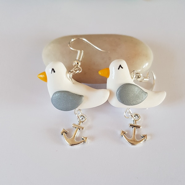 boucles d'oreilles mouettes,bijoux de mouettes,cadeau original,fait main,cadeau noel,boucles d'oreilles animaux,boucle d'oreille mouette