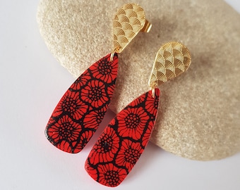 Poppy earrings, lightweight earrings, flower earrings, poppy jewelry