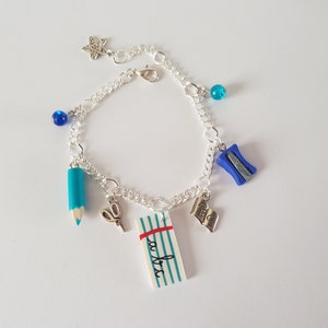 bracelet  maitresse d école, cadeau maitresse,crayon,cartable,atsem,cadeau maîtresse d'école,fimo,idée cadeau maitresse,cadeau institutrice