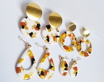 original earrings, spotted, original earrings, gold, modern earrings, polymer clay, Christmas gift, fimo, stainless steel, hypoallergenic