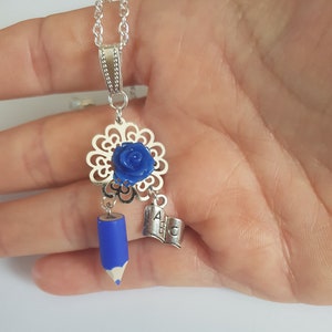 regalo de la escuela, gracias amante, tema de la escuela, flor, lápiz de colores, azul marino, niños, regalo para la amante, gracias amante, regalo original