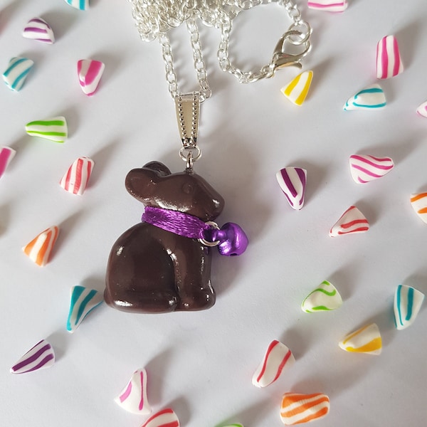 lapin de pâques,collier ,bijoux de pâques, lapin au chocolat, idée cadeau pâques original,enfant ,femme,collier gourmand