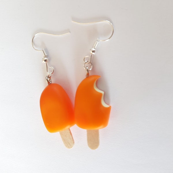 boucles d'oreille esquimau glace,vanille,orange,glace orange,fimo,boucles gourmandes,miniature food earrings,glace esquimau,glace vanille