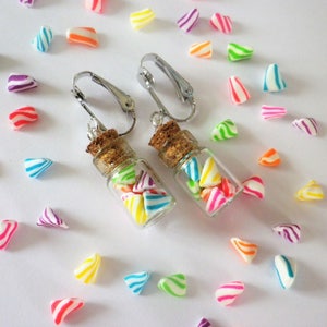 white candy vial white and multicolored earring child earring clip, earrings,