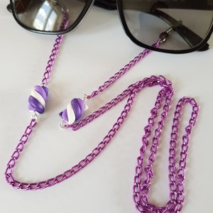 lunettes cordon,chaine violet mauve , guimauve  cadeau  enfant idée noel,cadeau de noel,cordon lunette original,cadeau lunette,lunettes