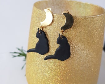 Boucles D'oreilles Chat Noir En Acrylique. Découpe Au Laser. Nom De La