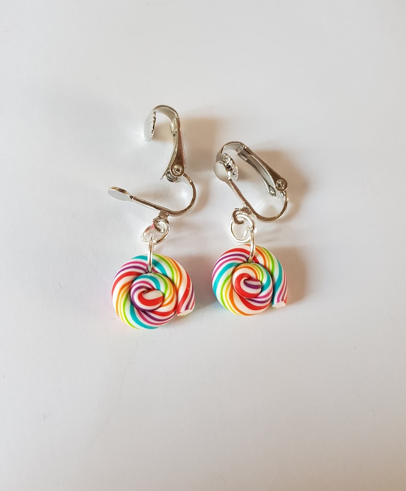 clips lolipop sucettes multicolore boucle oreille non percée clip fimo,boucles d'oreilles lolipops,boucles d'oreilles bonbons image 1