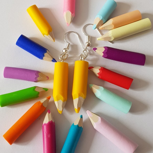 Boucles d'oreilles crayons,cadeau Maitresse,professeur,institutrice, cadeau ATSEM, atsem maitresse,coloré,cadeau unique,souvenir d'école