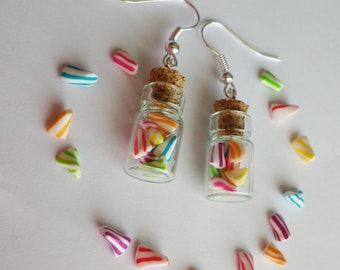multicolored candy berlingot bottle, miniature food, original earrings, gourmet jewelry, rainbow earring, food earrings