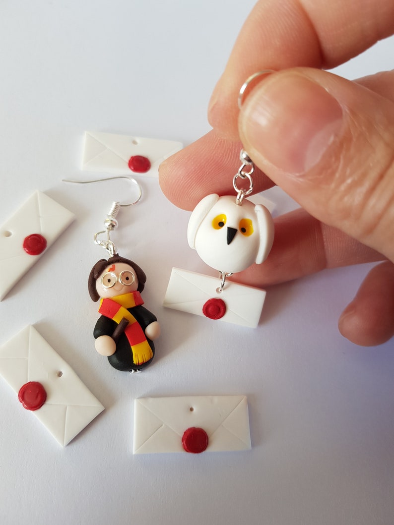 Harry Potter earrings, halloween, wizard, owl, magic, halloween earrings, fimo earrings, harry potter jewelry image 6