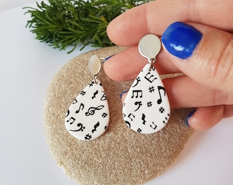 earrings, musical note, dangling chips, treble clef, music earrings, sharp, eighth note, musician gift, music gift