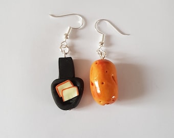 funny raclette earrings pdt cheese depareillees gift idea, mismatched earrings, funny gift, earrings