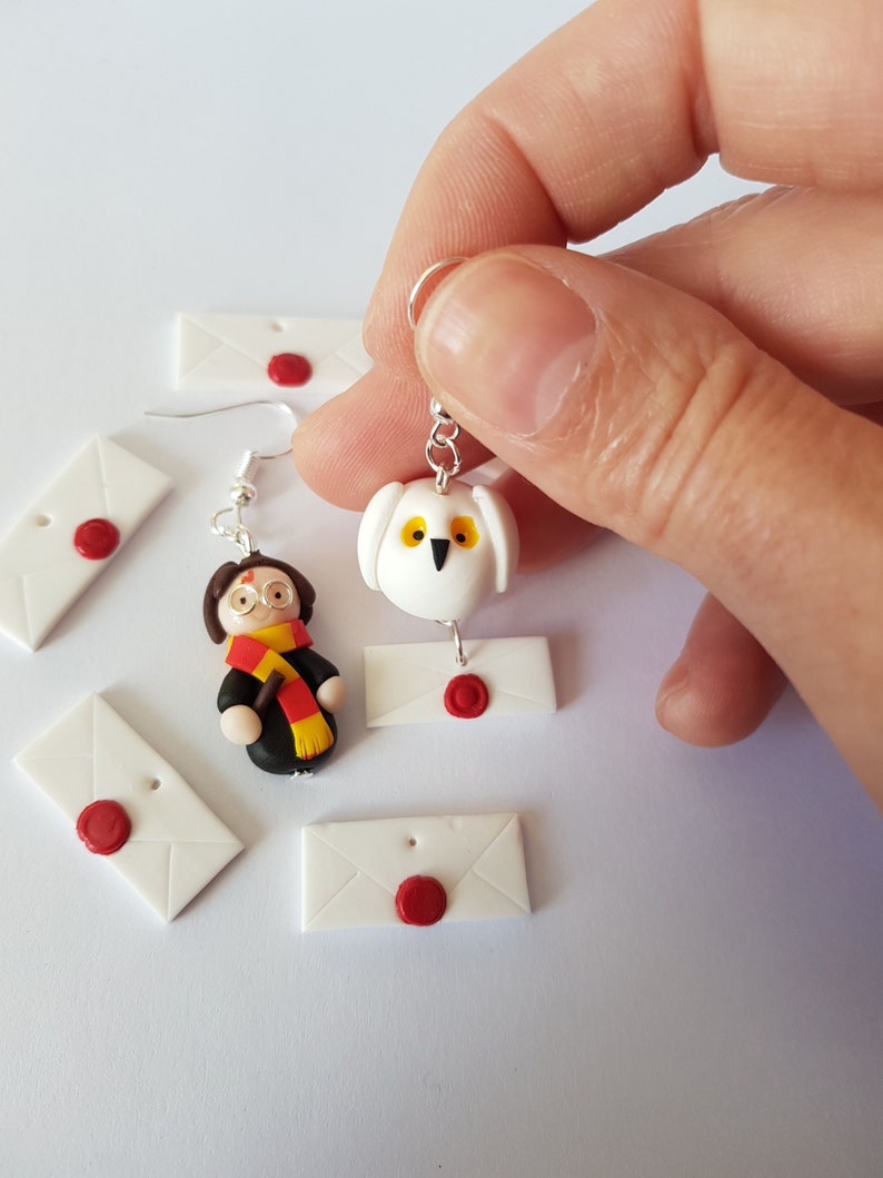 Harry Potter earrings, halloween, wizard, owl, magic, halloween earrings, fimo earrings, harry potter jewelry image 1