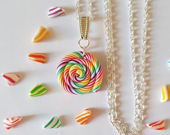 lolipop necklace, gourmet necklace, candy necklace, fimo paste, candy, lolipop lollipop, multicolored, 45 cm, birthday gift, gourmet gift