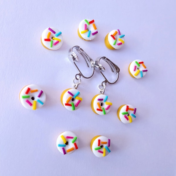 clips enfants,donuts,clips d'oreille,boucles d'oreilles non percées,clips,donuts multicolore,beignet multicolore