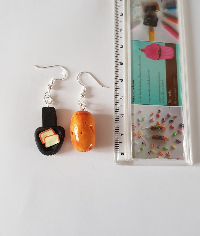funny raclette pdt cheese earrings mismatched gift idea, mismatched earrings, funny gift, earrings image 2