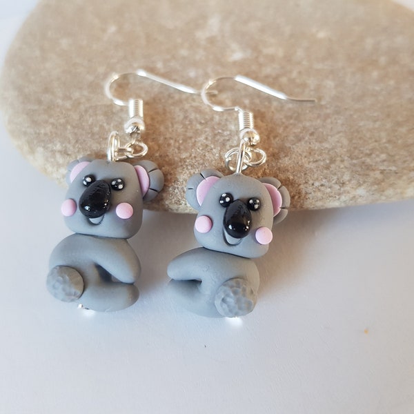 boucles d’oreilles koala,bijoux loutre,cadeau koala,pâte polymère,boucles d’oreilles animaux,koalas,Australie,bijoux animaux