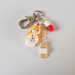nurse key ring, blonde nurse, bandage, pill, caregiver gift, hospital, nurse thank you gift, accessory caregiver