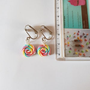 clips lolipop sucettes multicolore boucle oreille non percée clip fimo,boucles d'oreilles lolipops,boucles d'oreilles bonbons image 2