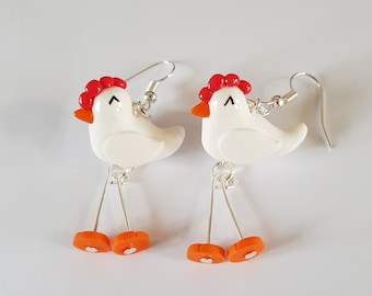 poules en boucles d oreille avec pattes qui bougent poulette cadeau rigolo