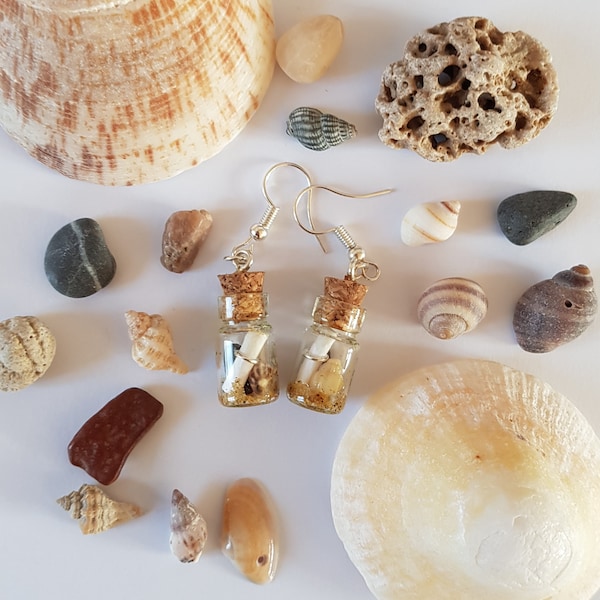 earring "bottle at the sea" vial of shell and marine message, pretty earrings